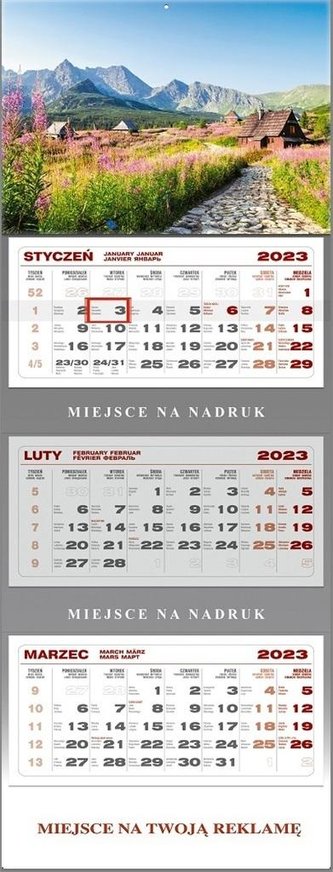 Kalendarz 2023 ścienny trójdzielny Tatry