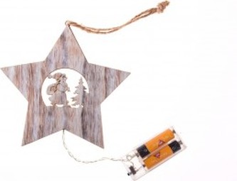 ZÁVĚSNÁ bateriová DŘEVĚNÁ LED DEKORACE HVĚZDA
