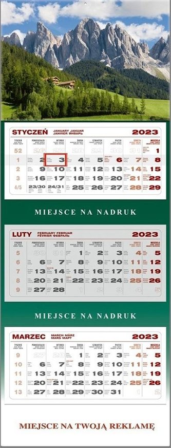 Kalendarz 2023 ścienny trójdzielny Góry