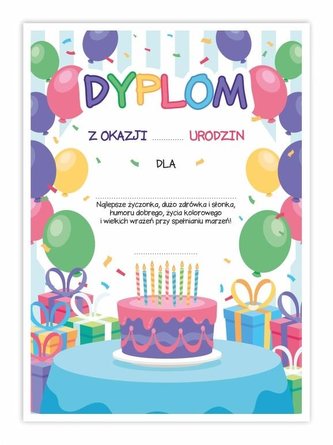 Dyplom A4 urodzinowy - Tort 5szt