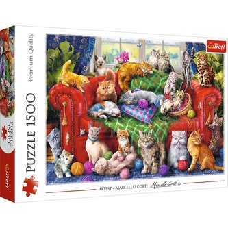 Puzzle 1500 mačiatok na pohovke TREFL