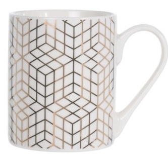 Porcelánový hrnek bílý se zlatým ornamentem C, 300 ml