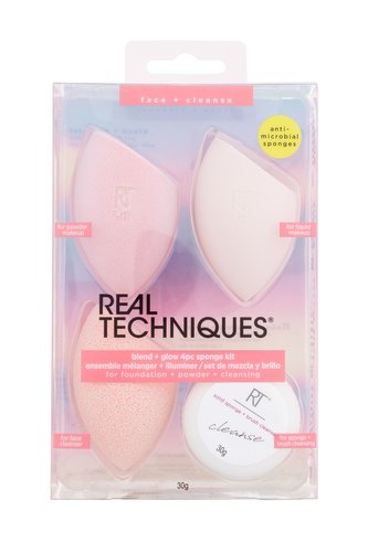 Real Techniques Sponges houbička RT Miracle Complexion Sponge 1 ks + houbička RT Miracle Powder Sponge 1 ks + houbička RT Miracle Cleansing Sponge 1 ks + čistič na houbičky a štětce RT Cleanse 30 g