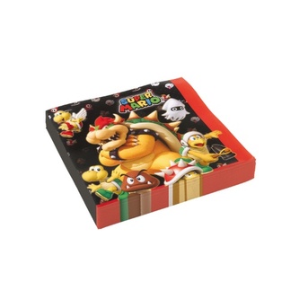 Amscan Super Mario obrúsky čierno červené 20ks 33cm x 33cm