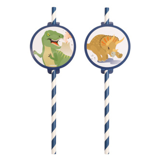 Dinosaurus papierové slamky na pitie 8 ks 19,7 cm Amscan