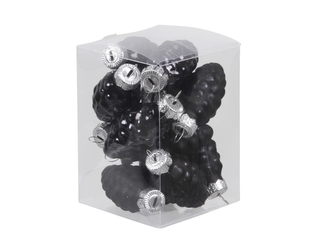 Skleněné baňky - šišky 6 cm, černé, sada 12 ks
