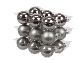 Skleněné baňky titanově šedé 4 cm, sada 18 ks