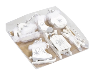 Sada 6 druhů závěsných dekorací, bílá