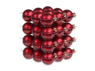 Skleněné baňky červené matné 4 cm, sada 36 ks