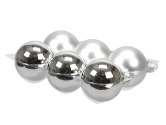 Skleněné baňky stříbrné 8 cm, sada 6 ks