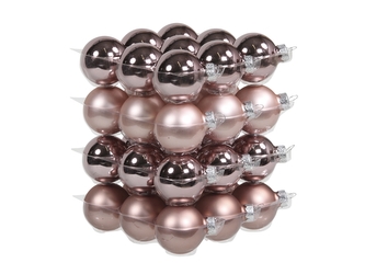 Skleněné baňky růžové kouřové 4 cm, sada 36 ks