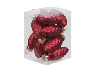 Skleněné baňky - šišky 6 cm, červené matné, sada 12 ks