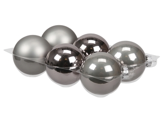 Skleněné baňky titanově šedé 8 cm, sada 6 ks