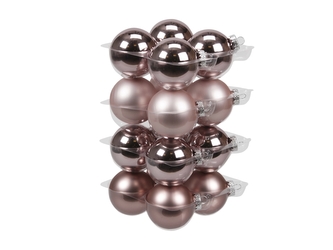 Skleněné baňky růžové kouřové 5,7 cm, sada 16 ks