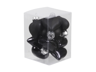 Skleněné baňky - srdíčka 4 cm, černé, sada 12 ks