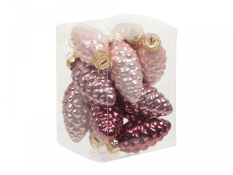 Skleněné baňky - šišky 6 cm, divoké květy, sada 12 ks