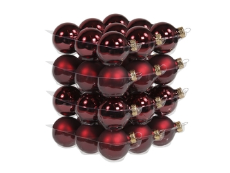 Skleněné baňky tmavě červené 4 cm, sada 36 ks