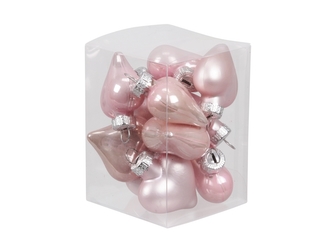 Skleněné baňky - srdce 4 cm, powder pink, sada 12 ks