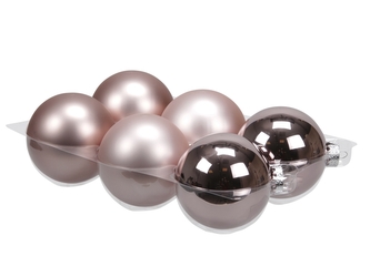 Skleněné baňky růžové kouřové 8 cm, sada 6 ks