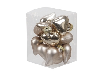 Skleněné baňky - srdíčka 4 cm, autumn blonde, sada 12 ks