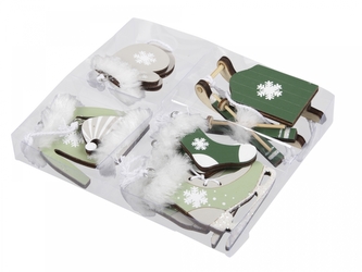 Sada 6 druhů závěsných dekorací, zelená