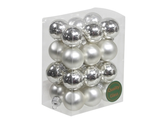 Skleněné baňky stříbrné 2,5 cm, sada 24 ks
