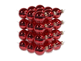 Skleněné baňky červené lesklé 4 cm, sada 36 ks