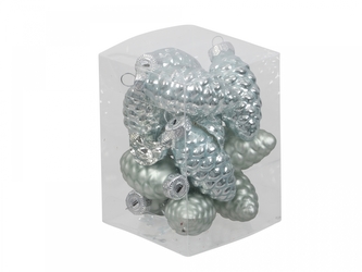 Skleněné baňky - šišky 6 cm, oyster grey, sada 12 ks