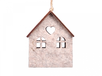 Plstěný domeček na zavěšení 8,5x7x5,5 cm, krémový