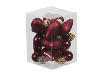 Skleněné baňky - srdíčka 4 cm, tmavě červené, sada 12 ks