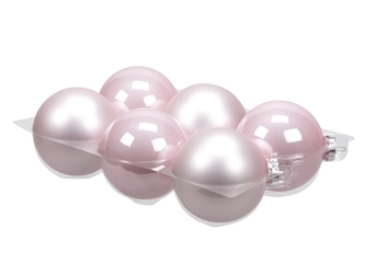 Skleněné baňky powder pink 8 cm, sada 6 ks