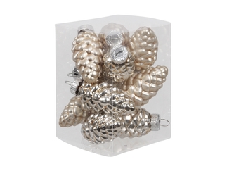 Skleněné baňky - šišky 6 cm, autumn blonde, sada 12 ks