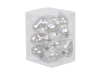 Skleněné baňky - srdíčka 4 cm, perleťové, sada 12 ks