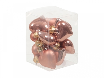 Skleněné baňky - srdce 4 cm, coral, sada 12 ks