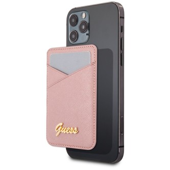 Guess Saffiano MagSafe Cardslot Metal Logo růžová