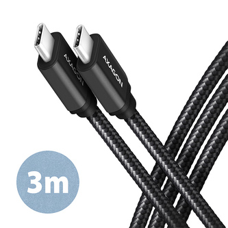 AXAGON BUCM3-CM30AB, SPEED kabel USB-C  USB-C, 3m, USB 3.2 Gen 1, PD 60W 3A, ALU, oplet, černý
