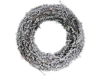 dekorace VĚNEC 30cm, RATAN se sněhem, 20LED, s časovačem