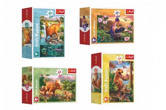 Minipuzzle 54 dielikov Dinosaury 4 druhy v krabičke 9x6,5x4cm 40ks v boxe
