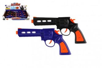 Pistole 22cm plast na baterie se světlem se zvukem 2 barvy 12ks v boxu