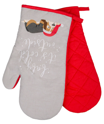 Kuchyňské rukavice chňapky HAPPY FRIENDS šedá/červená 19x30 cm Essex