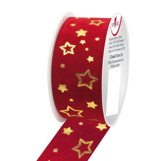 Stuha textilní 2mx40mm, červená s hvězdami