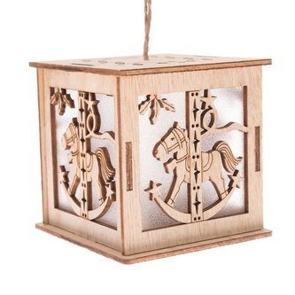 Dřevěná závěsná lucerna s LED světlem, 12/96