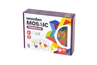 Mozaika/stavebnica drevo 64 dielikov v krabici 21,5x16x6cm