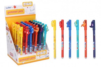 Tužka/pero gumovací dinosaurus 16cm plast 6 barev 36ks v boxu