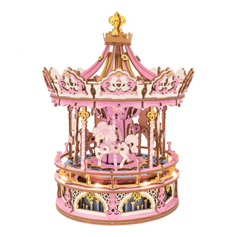 RoboTime 3D skladačka hracej skrinky Romantický kolotoč farebný