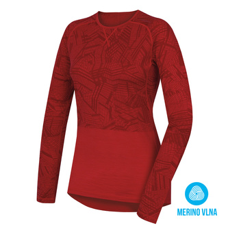 Merino termoprádlo Dámské triko s dlouhým rukávem červená - XL