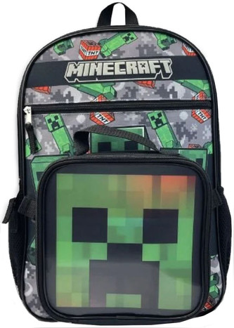 Školní batoh Minecraft|TNT Creeper: Set batoh - box na svačinu (objem 12 litrů|29 x 41 x 10 cm) šedý polyester
