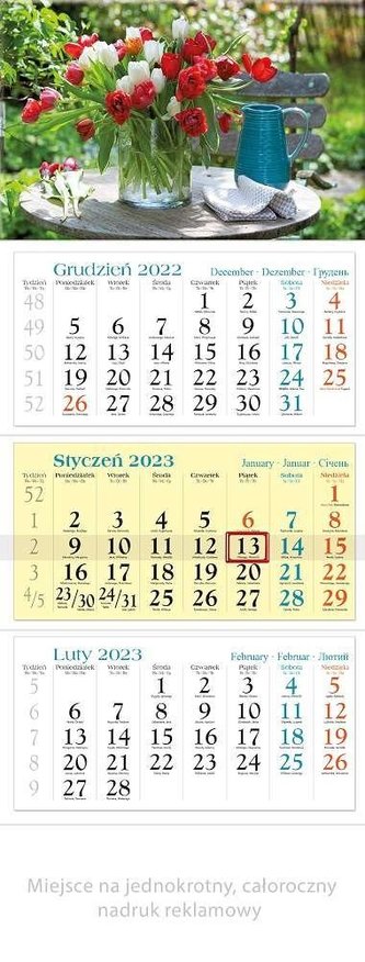 Kalendarz 2023 Trójdzielny Kwiaty