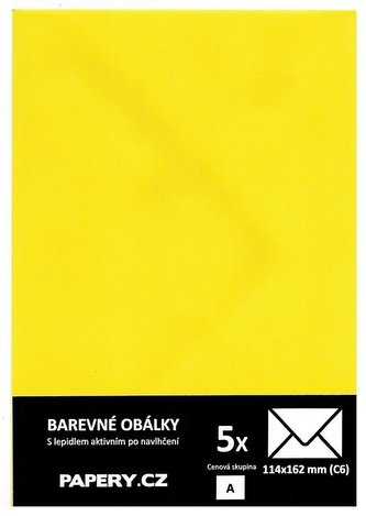 barevná obálka 114X162 ŽLUTÁ SLUNEČNICOVÁ, 5 kusů, 100 gm2, olizová