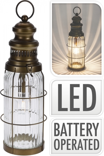 Kovová LED lucerna hnědá 38x12 cm